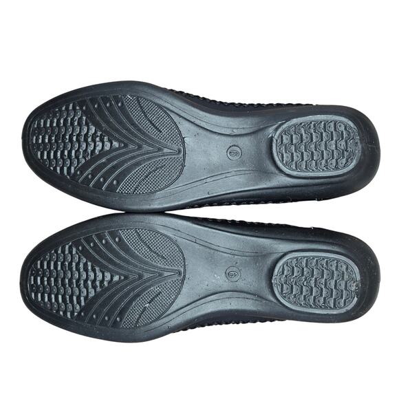 Black Leather Laser Cut Perforated Ballet Flats Size 9 - Picture 4 of 10